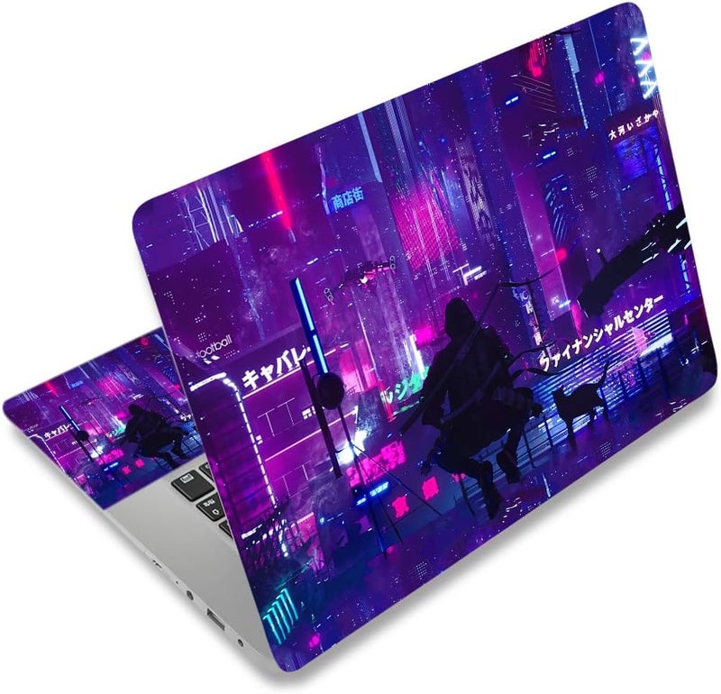 Lauspuck Anime Neon Laptop Notebook Skin Sticker Cover Decal, 12 13 13.3 14 15 15.4 15.6 inch Laptop Vinyl Skin Sticker Cover Art Protector Decal Universal, Purple Warrior Cat - Image 1